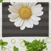 White Daisy Personalized Dark Striped Theedoek (Gevouwen)