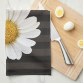 White Daisy Personalized Dark Striped Theedoek (Quarter Fold)
