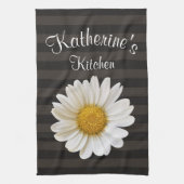 White Daisy Personalized Dark Striped Theedoek (Verticaal)