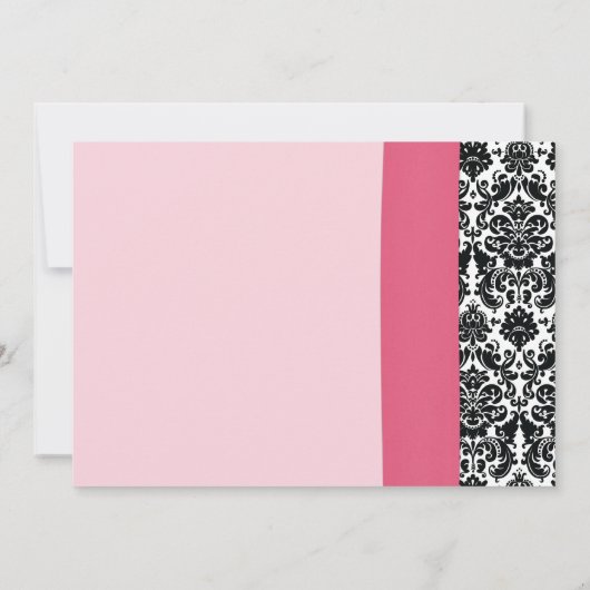 White Daisy Pink Black Damask Wedding Uitnodiging (Achterkant)