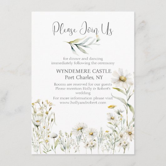 White Daisy QR Code Wedding Informatiekaartje (Voorkant)