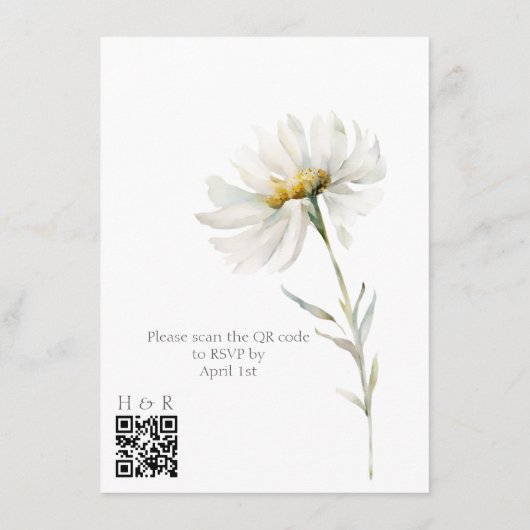 White Daisy QR Code Wedding Informatiekaartje (Achterkant)