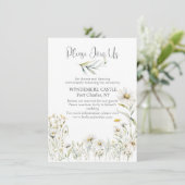 White Daisy QR Code Wedding Informatiekaartje (Staand voorkant)