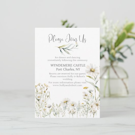 White Daisy QR Code Wedding Informatiekaartje (Staand voorkant)