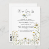 White Daisy QR Code Wedding Informatiekaartje (Voorkant / Achterkant)