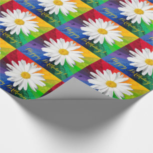 White Daisy Rainbow Happy Birthday! Verpakkingspap Cadeaupapier