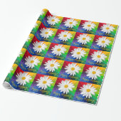 White Daisy Rainbow Happy Birthday! Verpakkingspap Cadeaupapier (Uitgerold)