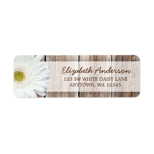 White Daisy Rustic Barn Wood Adresetiketten Etiket (Voorkant)