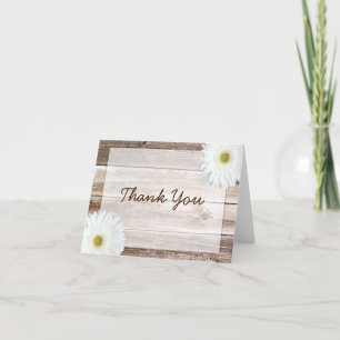 White Daisy Rustic Barn Wood Dank u Bedankkaart