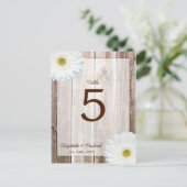 White Daisy Rustic Barn Wood Trouwtafel Nummer Briefkaart (Staand voorkant)