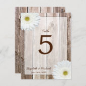 White Daisy Rustic Barn Wood Trouwtafel Nummer Briefkaart (Voorkant / Achterkant)