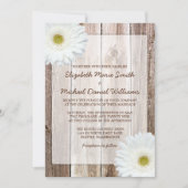 White Daisy Rustic Barn Wood Wedding Invitations Kaart (Voorkant)