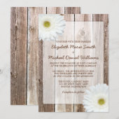 White Daisy Rustic Barn Wood Wedding Invitations Kaart (Voorkant / Achterkant)