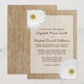 White Daisy Rustic Burlap Wedding Invitations Kaart (Voorkant / Achterkant)