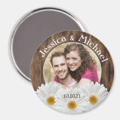 White Daisy Rustic Wood Photo Weduwnaar Save Date Magneet (Voorkant / Achterkant)