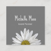 White Daisy Simple Botanical Grey Vierkante Visitekaartje (Voorkant)