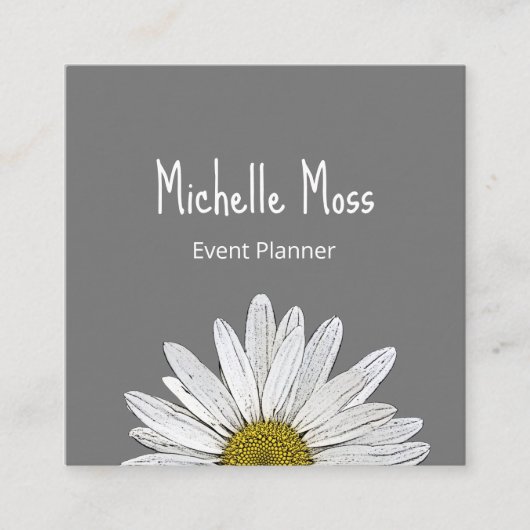 White Daisy Simple Botanical Grey Vierkante Visitekaartje (Voorkant)