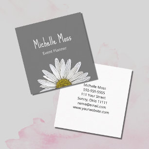 White Daisy Simple Botanical Grey Vierkante Visitekaartje