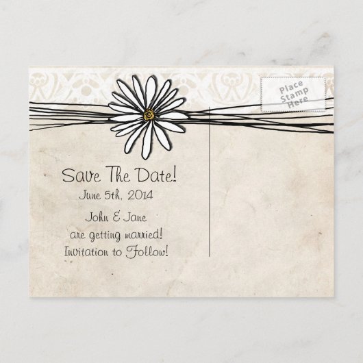 White Daisy Sla de datum op Aankondigingskaart (Achterkant)