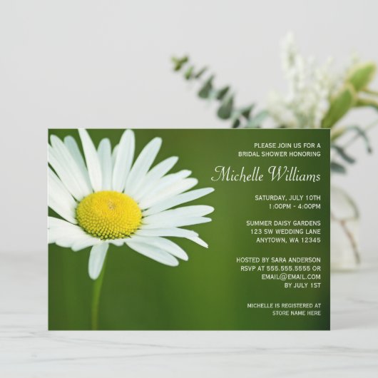 White Daisy Summer Bridal Shower Invitations Kaart (Staand voorkant)