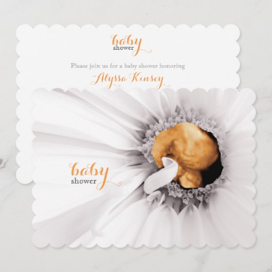 White Daisy Ultrasound Baby shower nodigt uit Kaart (Voorkant / Achterkant)