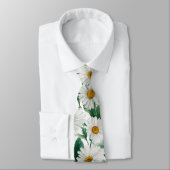White Daisy Watercolor Pattern Stropdas (Gebonden)