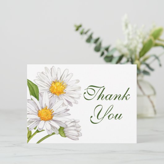 White Daisy Waterverf Summer Floral Hartelijk dank Bedankkaart (Staand voorkant)