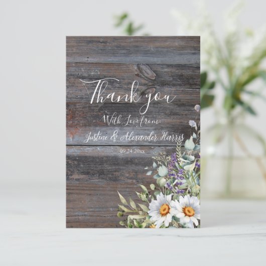 White Daisy Wedding Bedankkaart (Staand voorkant)