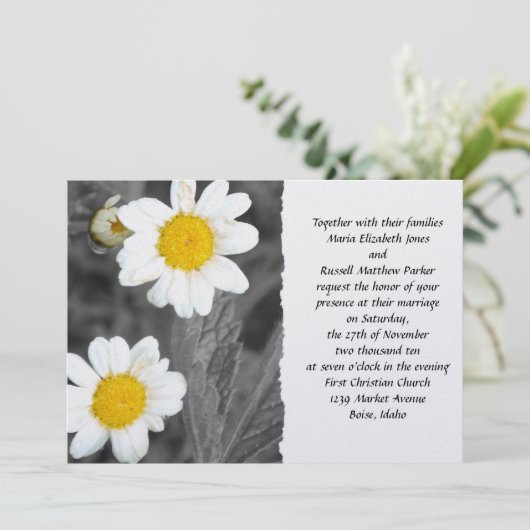White Daisy Wedding Kaart (Staand voorkant)