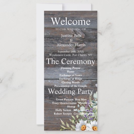 White Daisy Wedding Program (Voorkant)