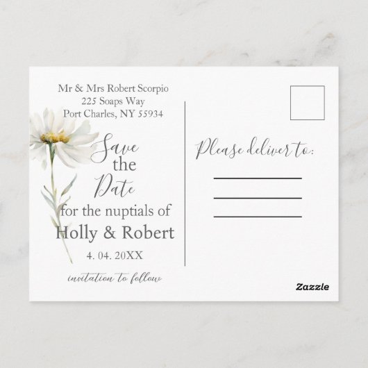 White Daisy Wedding Sla de datum op Briefkaart (Achterkant)
