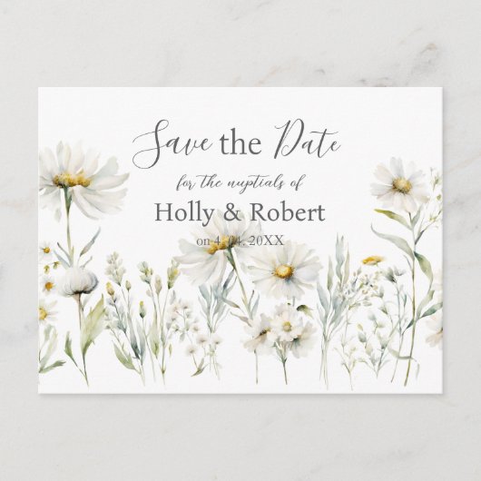 White Daisy Wedding Sla de datum op Briefkaart (Voorkant)
