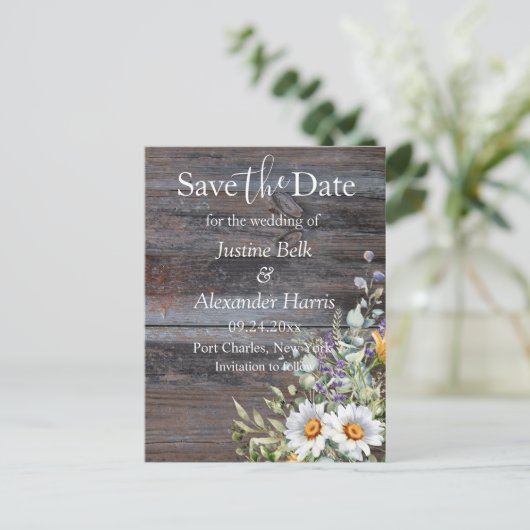 White Daisy Wedding Sla de datum op Briefkaart (Staand voorkant)