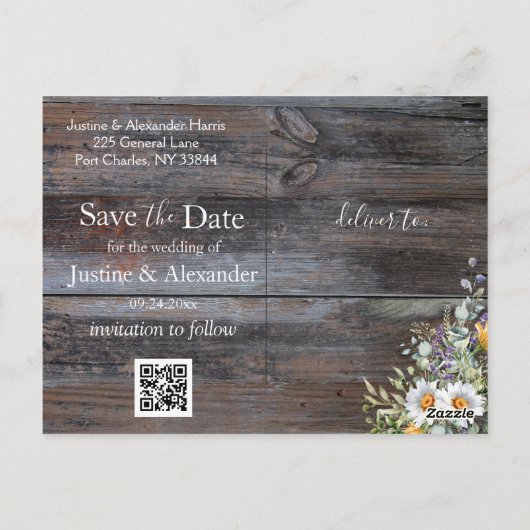 White Daisy Wedding Sla de datum op Briefkaart (Achterkant)