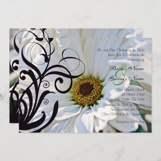 White Daisy Wedding Uitnodiging (Voorkant / Achterkant)