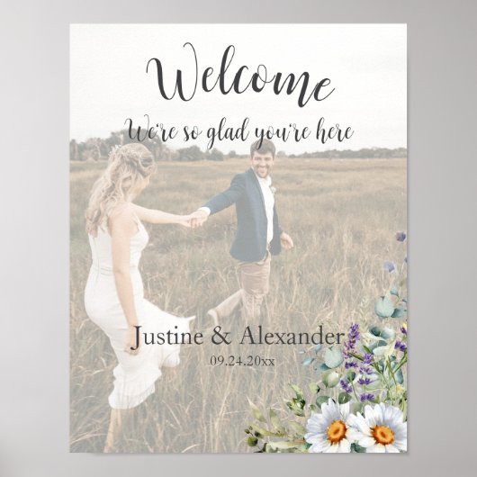 White Daisy Wedding Welkom Foto Poster (Voorkant)