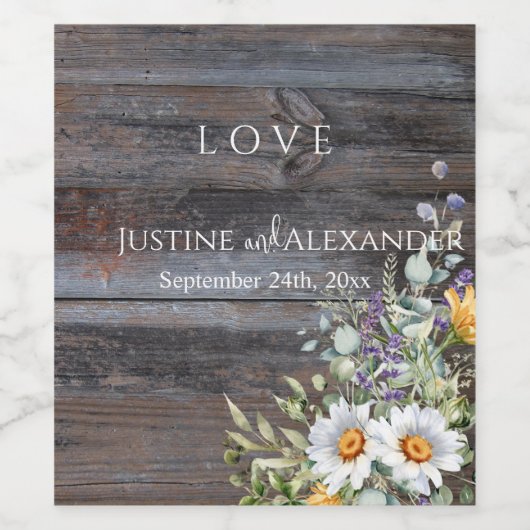 White Daisy Wedding Wijn Etiket (Enkel label)