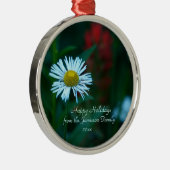 White Daisy Wildflower, Green, Name, Kerstmis Metalen Ornament (Rechts)