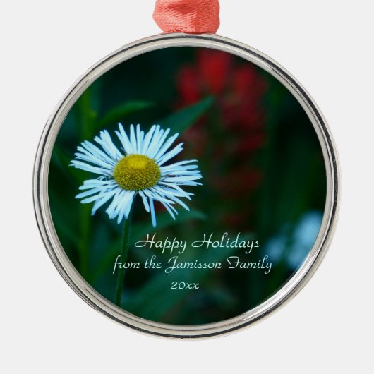 White Daisy Wildflower, Green, Name, Kerstmis Metalen Ornament (Voorkant)