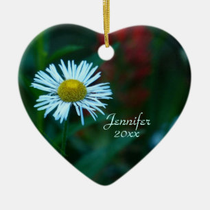 White Daisy Wildflower Kerstannament, Heart Keramisch Ornament
