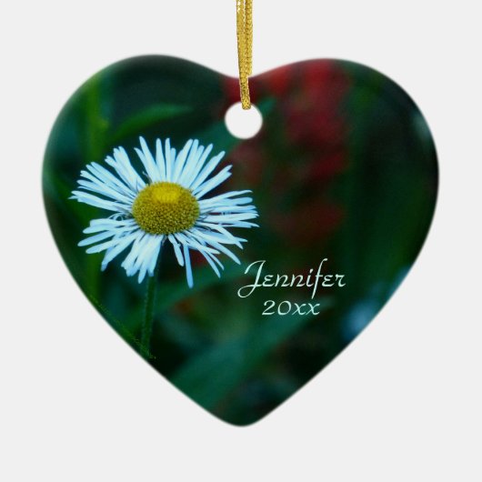 White Daisy Wildflower Kerstannament, Heart Keramisch Ornament (Voorkant)