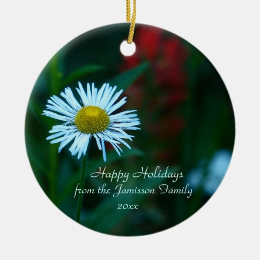 White Daisy Wildflower Kerstannament, Round Keramisch Ornament (Voorkant)