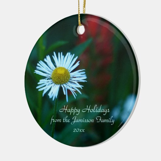 White Daisy Wildflower Kerstannament, Round Keramisch Ornament (Links)