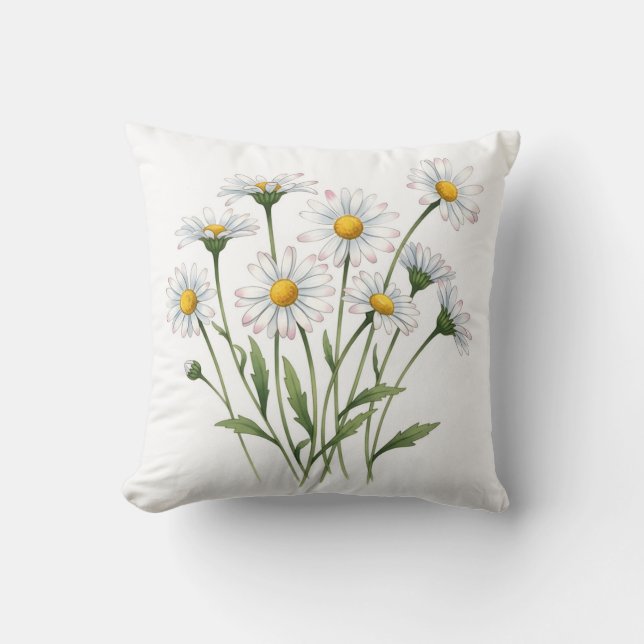 White Daisy Wildflower Watercolor Floral Kussen (Voorkant)
