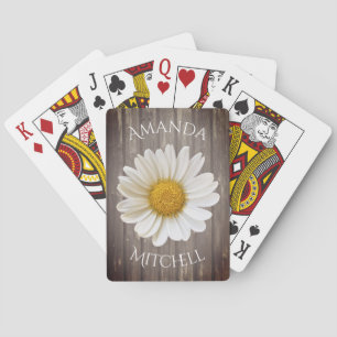 White Daisy Worn Wood Name Pokerkaarten