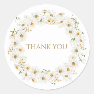 White Daisy WreatWaterverf Hartelijk dank Ronde Sticker