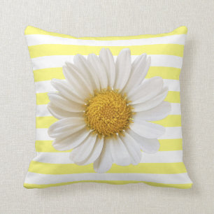 White Daisy Yellow and White Striped Kussen