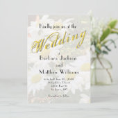 White Daisy Yellow Gold Script BoHo Spring Wedding Kaart (Staand voorkant)