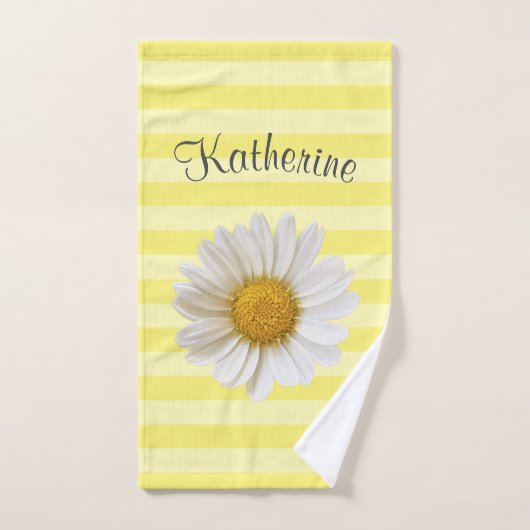 White Daisy Yellow Striped Persoonlijk Bad Handdoek (Handdoek)