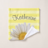 White Daisy Yellow Striped Persoonlijk Bad Handdoek (Wasdoekje)